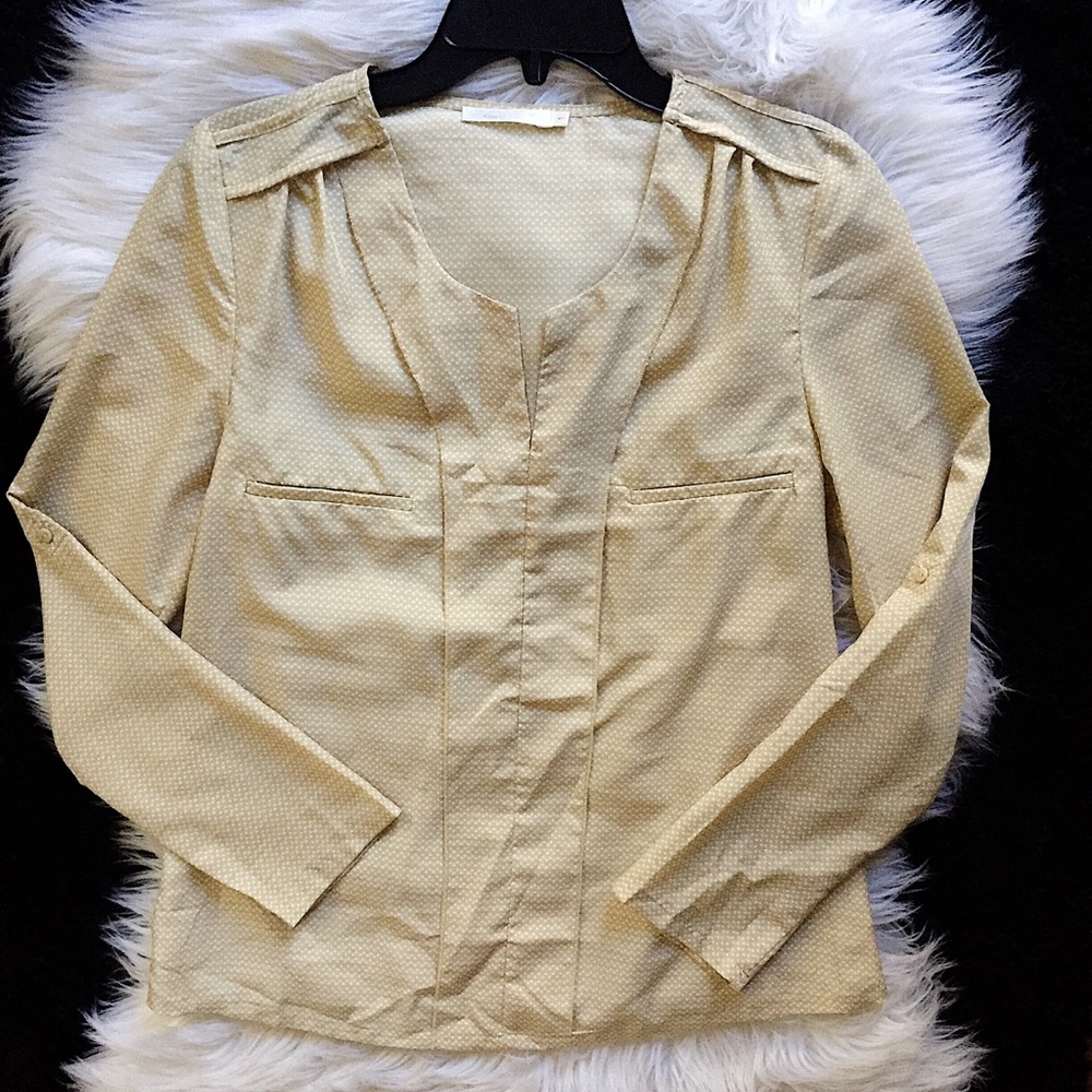 New SEE YOU SOON tan blouse business casual Sz 2